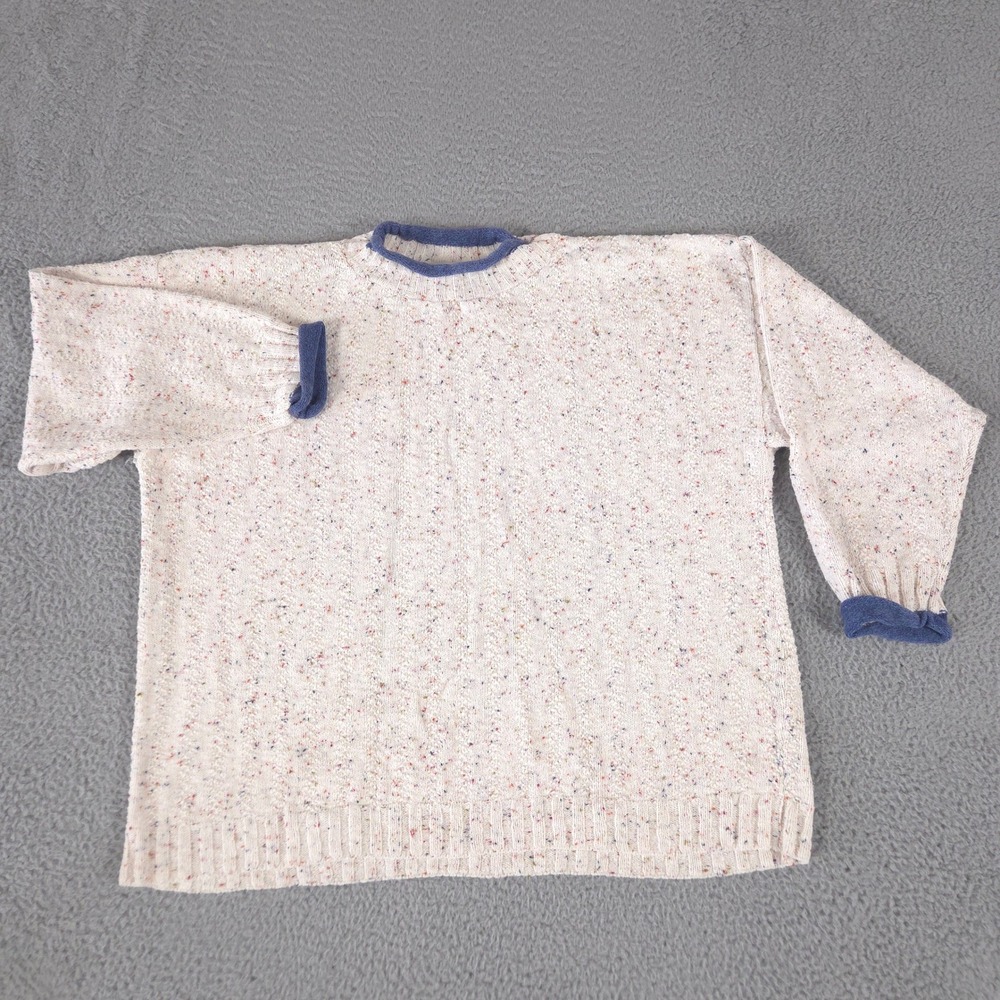 VINTAGE‎ Sweater Loft Sweater Women 2X Cream Confetti Flecked Cotton Knit 90s